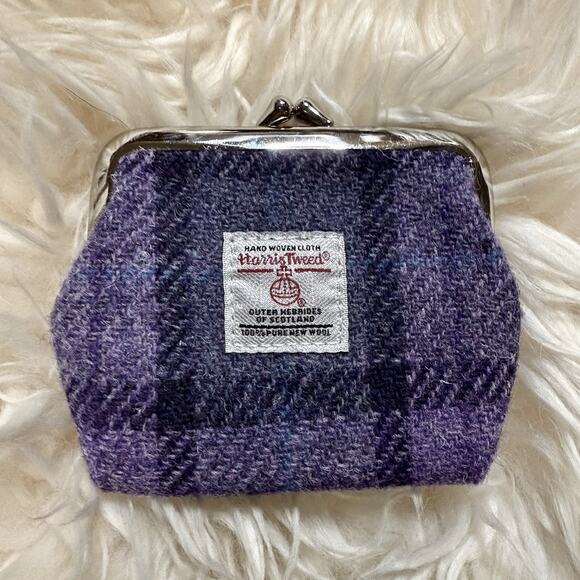 Glen Appin of Scotland Coin Pouch Wallet Tartan Plaid Purple Harris Tweed Wool - Picture 1 of 10